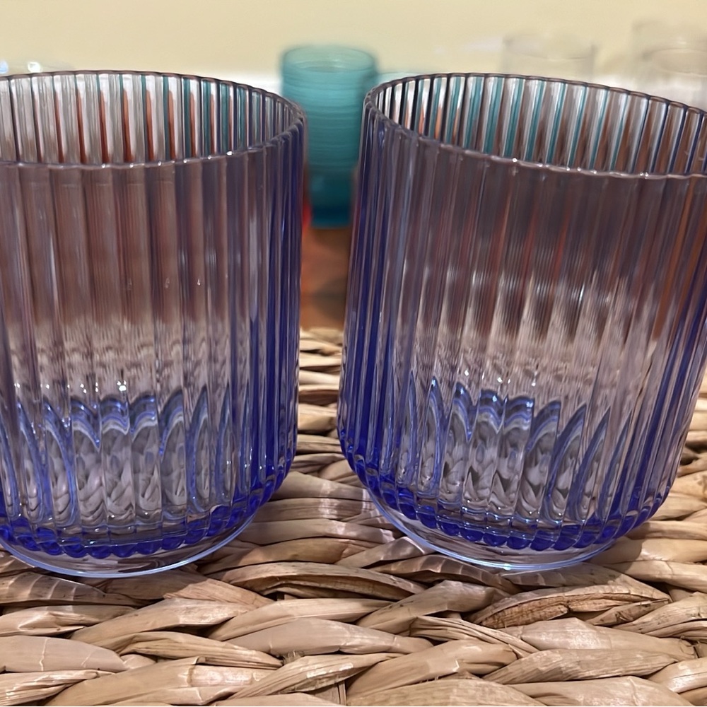 Blue Ribbed Glass Tumblers